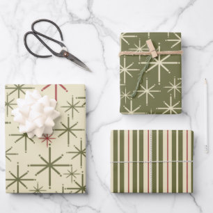 Mittelalterliche Moderne Retro 1950er Weihnachten Geschenkpapier Set
