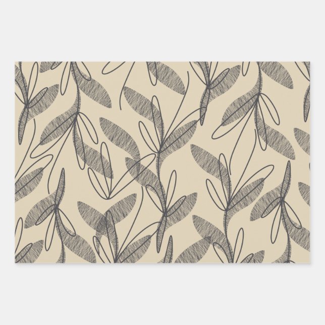 Mittelalterliche Moderne Retro Botanisches Grau Be Geschenkpapier Set (Vorderseite)