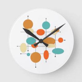 Mittelalterliche moderne Retro-Orangen-Turquoise-K Runde Wanduhr