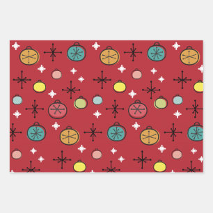 Mittelalterliche Moderne Retro Weihnachtszeit Rote Geschenkpapier Set
