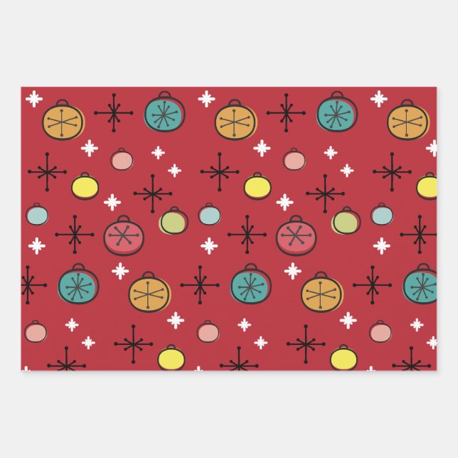 Mittelalterliche Moderne Retro Weihnachtszeit Rote Geschenkpapier Set (Vorderseite)