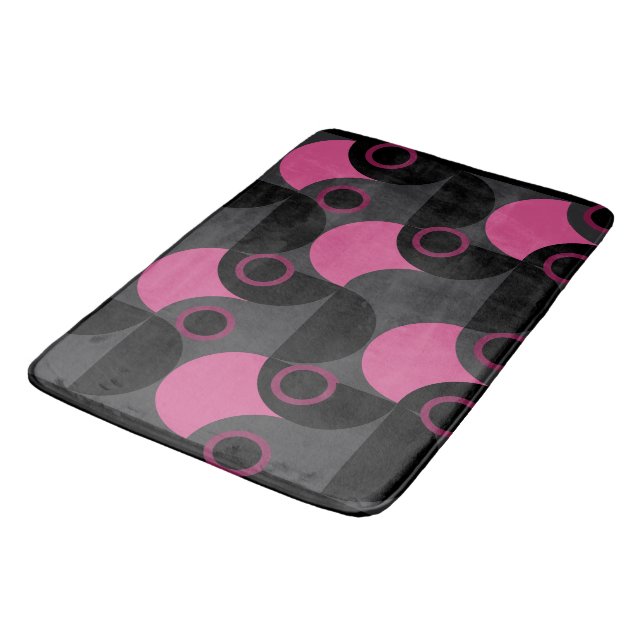 Mittelalterliche Moderne rosa schwarz und grau Badematte (Schrägansicht)