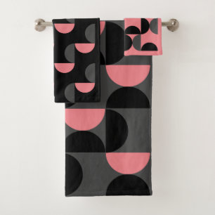 Mittelalterliche Moderne rosa Schwarz und Grau Badhandtuch Set