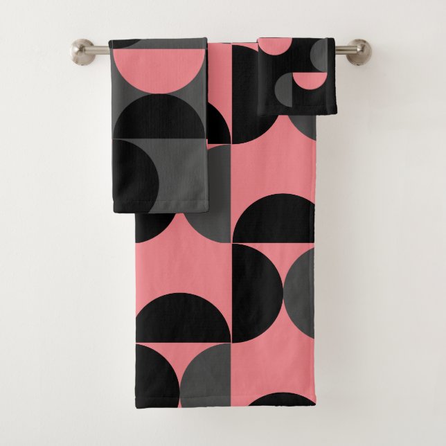 Mittelalterliche Moderne rosa schwarz und grau Badhandtuch Set (Insitu)