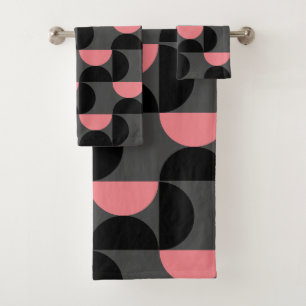 Mittelalterliche Moderne rosa Schwarz und Grau Badhandtuch Set