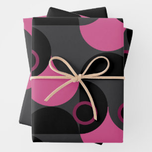 Mittelalterliche Moderne rosa schwarz und grau Geschenkpapier Set