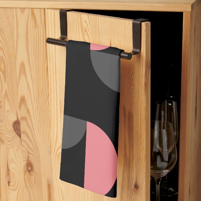 Mittelalterliche Moderne rosa schwarz und grau Geschirrtuch (Drittel gefaltet)