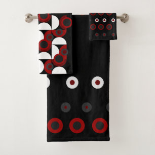 Mittelalterliche Moderne Rot, Schwarz und Grau Badhandtuch Set