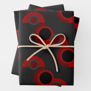 Mittelalterliche Moderne Rot, Schwarz und Grau Geschenkpapier Set