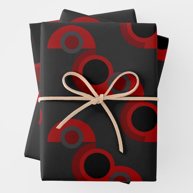 Mittelalterliche Moderne Rot, Schwarz und Grau Geschenkpapier Set (Beispiel)