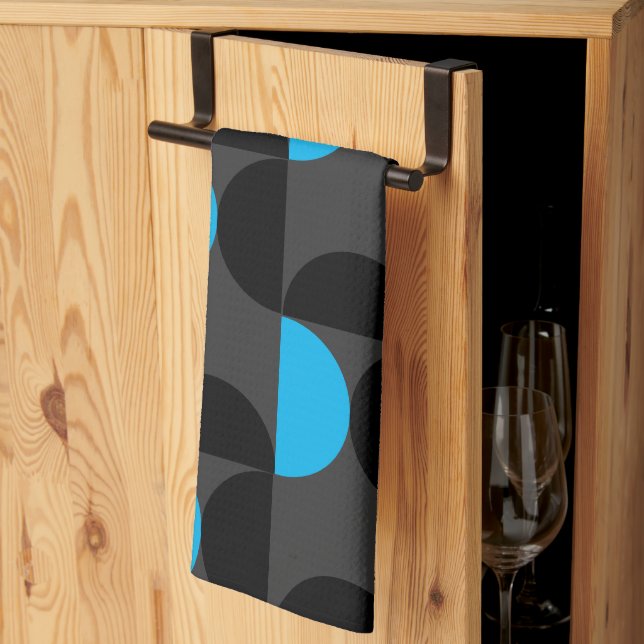 Mittelalterliche Moderne Schwarz Blau und Grau Geschirrtuch (Drittel gefaltet)