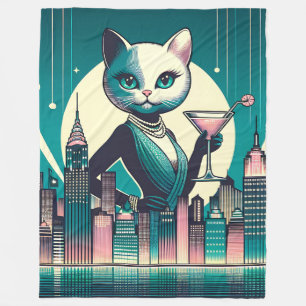"Mittelalterliche moderne Schwarz-Weiß-Katze" Fleecedecke