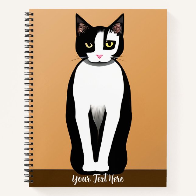 Mittelalterliche, moderne Schwarz-Weiß-Katze Notizbuch (Vorderseite)