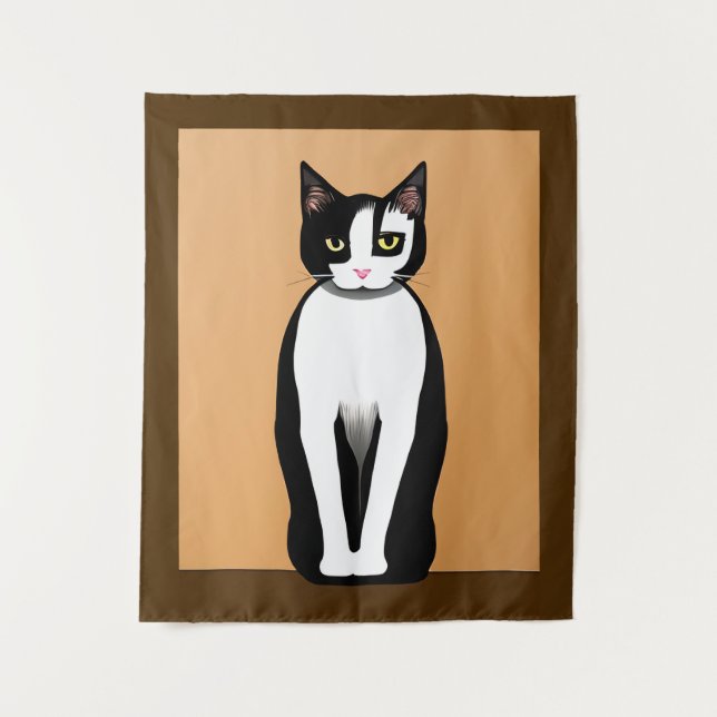 Mittelalterliche, moderne Schwarz-Weiß-Katze Wandteppich (Vorderseite)