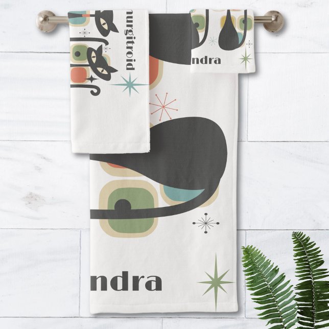 Mittelalterliche, moderne schwarze Katzen Badhandtuch Set (Mid Century Modern Black Cats Bath Towel Set)