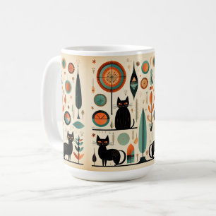 Mittelalterliche, moderne schwarze Katzen Orange u Kaffeetasse