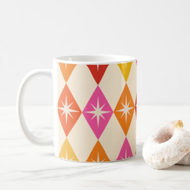 Mittelalterliche moderne Sternexplosionen auf Retr Kaffeetasse (Mit Donut)