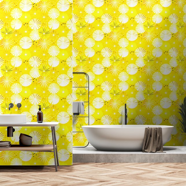 Mittelalterliche moderne Sternexplosionen gelb Tapete (Badezimmer)