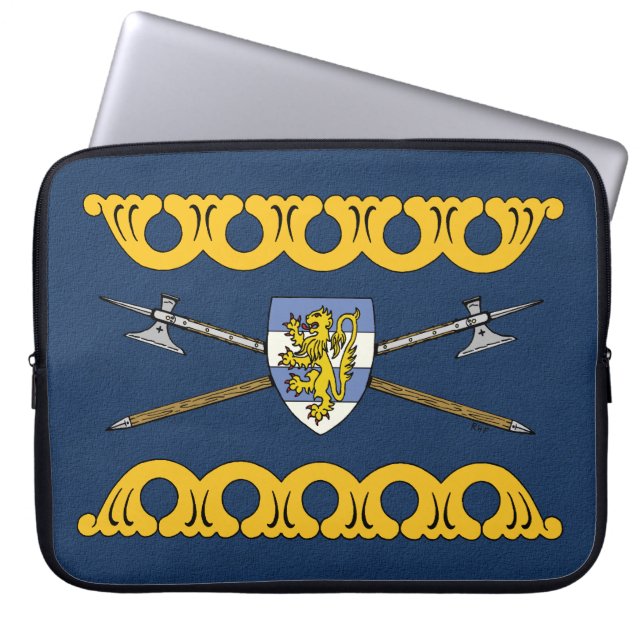Mittelalterliche Poleaxe und Schild Laptopschutzhülle (Vorderseite)