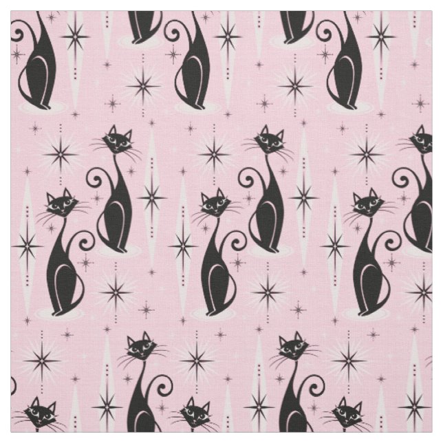 Mittelalterliche Re-Retro-Atomkatzen auf Cool rosa Stoff (Muster)