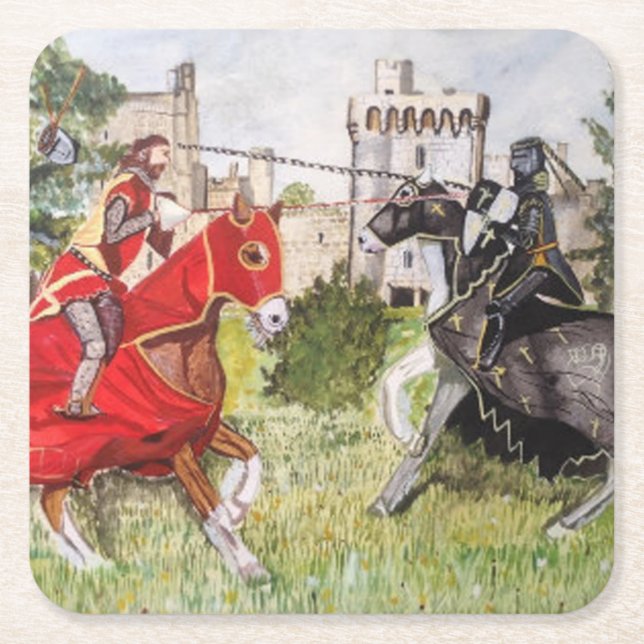 Mittelalterliche Reise vor dem Schloss Rechteckiger Pappuntersetzer (Vorderseite)