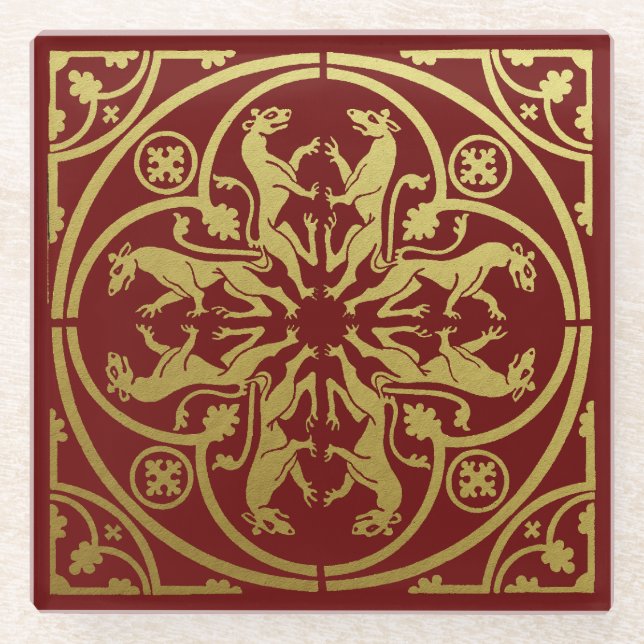 Mittelalterliche Renaissance Herald Lion Leopard M Glasuntersetzer (Vorderseite)