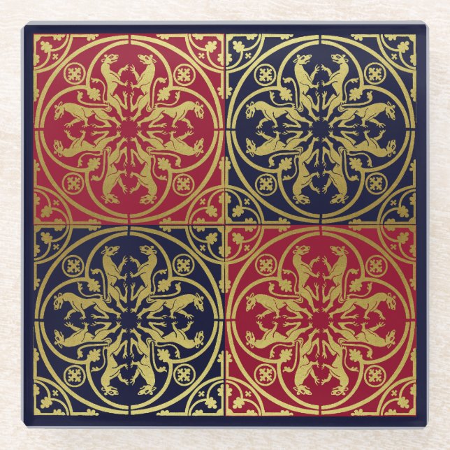 Mittelalterliche Renaissance Herald Lion Leopard M Glasuntersetzer (Vorderseite)