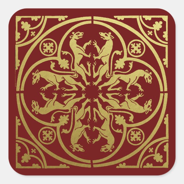 Mittelalterliche Renaissance Herald Lion Leopard M Quadratischer Aufkleber (Vorderseite)