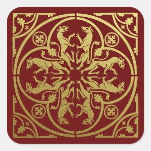 Mittelalterliche Renaissance Herald Lion Leopard M Quadratischer Aufkleber