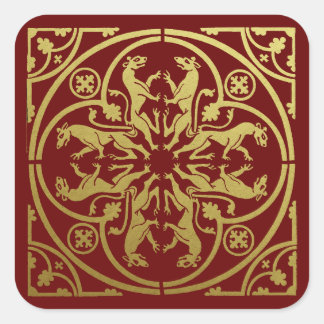 Mittelalterliche Renaissance Herald Lion Leopard M Quadratischer Aufkleber