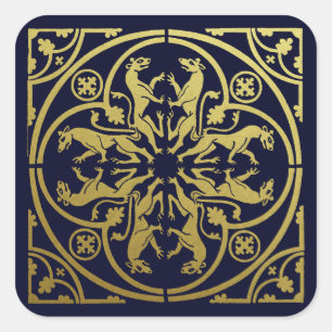 Mittelalterliche Renaissance Herald Lion Leopard M Quadratischer Aufkleber