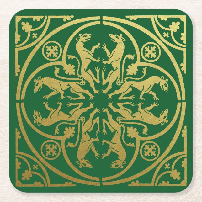 Mittelalterliche Renaissance Herald Lion Leopard M Rechteckiger Pappuntersetzer (Vorderseite)