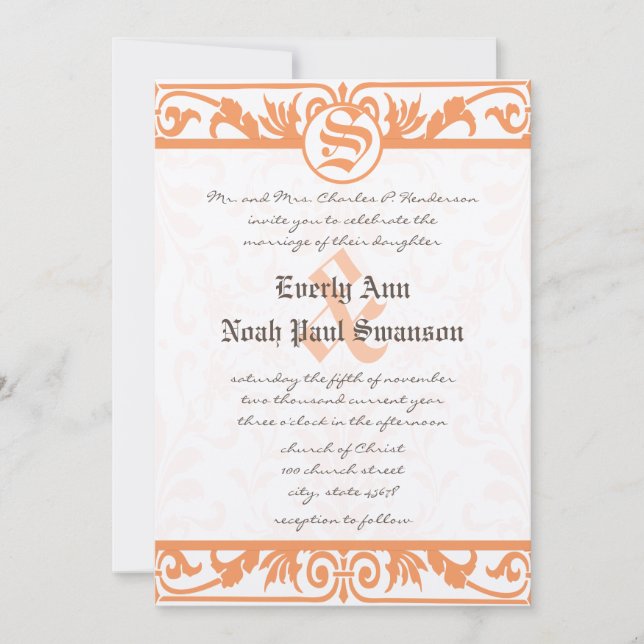 Mittelalterliche Renaissance Koralle Damask Gray W Einladung (Vorderseite)