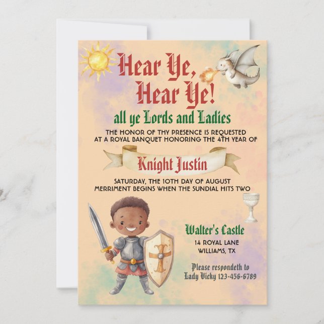 Mittelalterliche Renaissance Ritter Geburtstag Ein Einladung (Vorderseite)