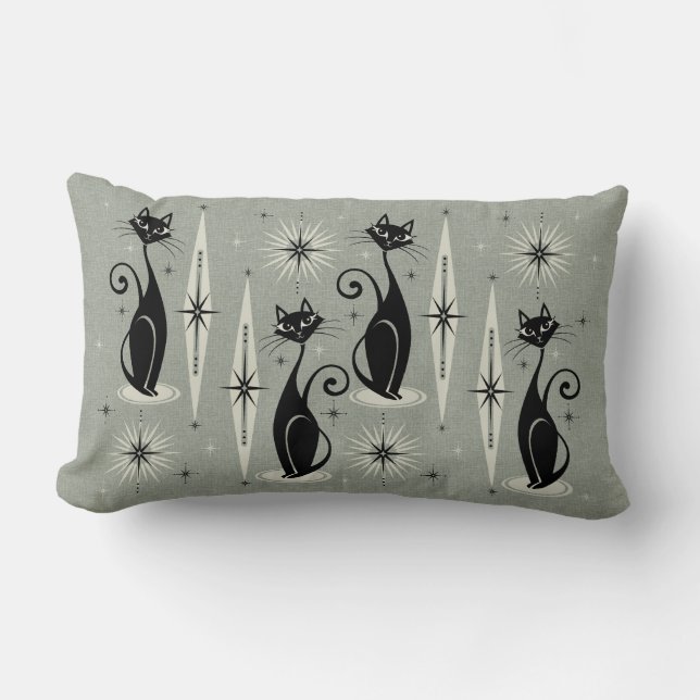 Mittelalterliche Réro Atomkatzen - Warmes Grau Lendenkissen (Vorderseite)