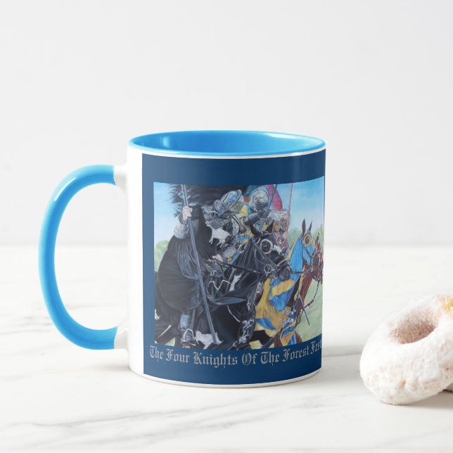 mittelalterliche Ritter jouten auf Pferden Tasse (Mit Donut)