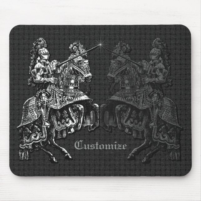 Mittelalterliche Ritter Schwarz & Weiß Mousepad (Vorne)