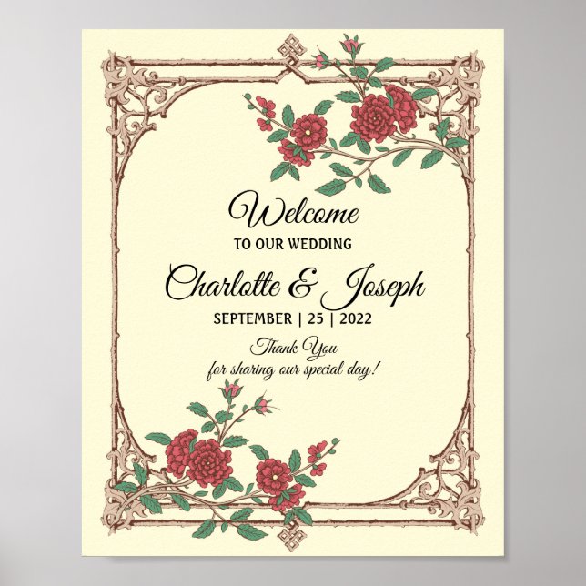 Mittelalterliche romantische Hochzeit Begrüßungsze Poster (Vorne)
