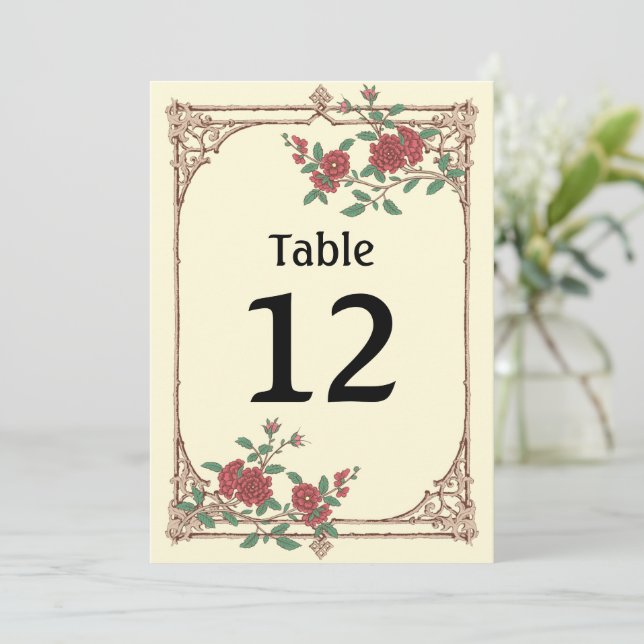 Mittelalterliche romantische Hochzeitskarte Tischn (Stehend Vorderseite)