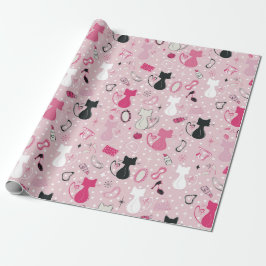 Mittelalterliche rosafarbene Herzkatzen Geschenkpapier