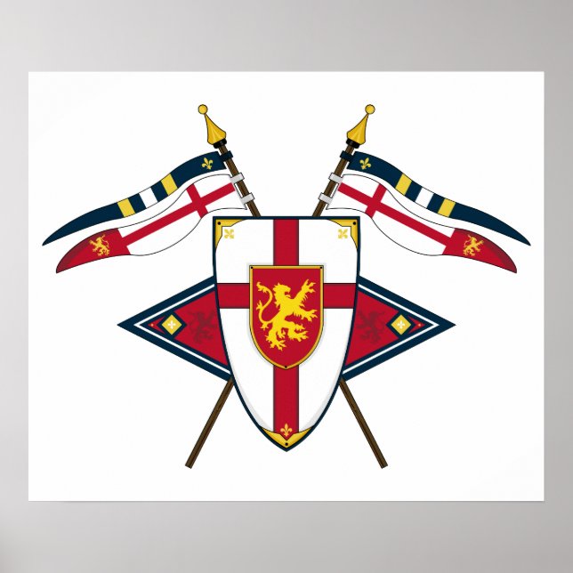 Mittelalterliche Schild- und Flaggenkarte Poster (Vorne)