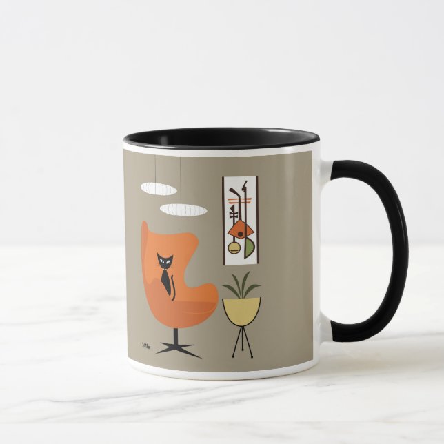 Mittelalterliche schwarze Katze im Orangen Eierstu Tasse (Rechts)