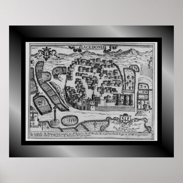 Mittelalterliche Stadtkarte ~ Lakedonia ~ Italien~ Poster (Vorne)