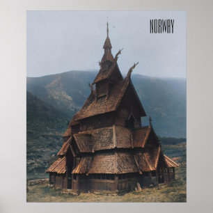 Mittelalterliche Stave Church in Norwegen Poster