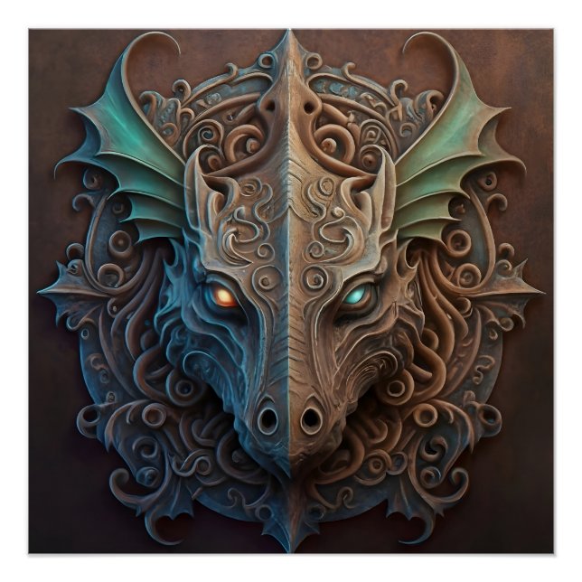 Mittelalterliche Stone Gargoyle Dragon Carving Poster (Vorderseite)