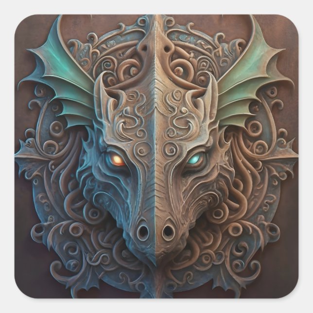 Mittelalterliche Stone Gargoyle Dragon Carving Quadratischer Aufkleber (Vorderseite)
