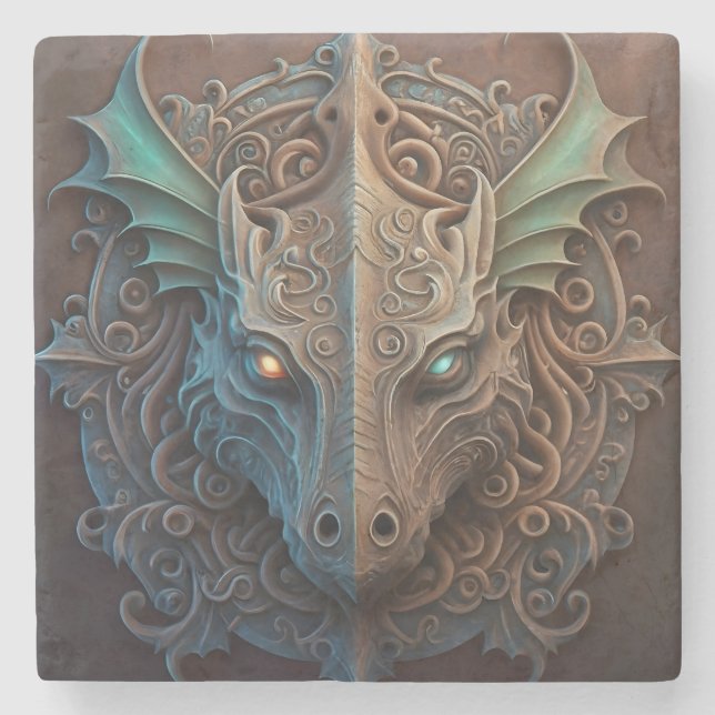 Mittelalterliche Stone Gargoyle Dragon Carving Steinuntersetzer (Vorderseite)