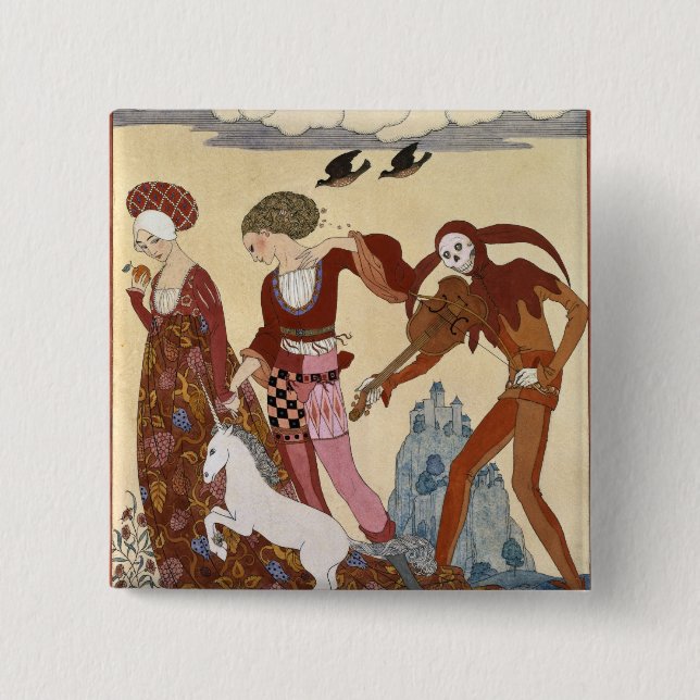 Mittelalterliche Szene durch Georges Barbier Button (Vorderseite)