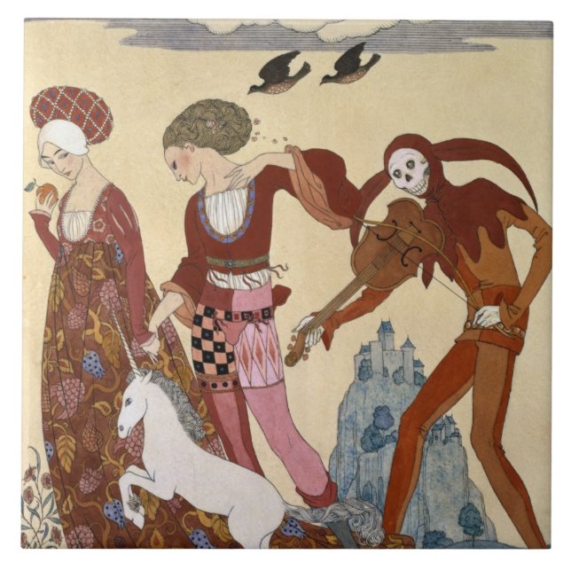 Mittelalterliche Szene durch Georges Barbier Fliese (Vorderseite)