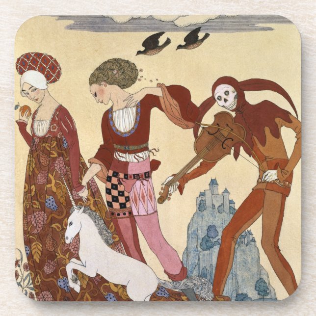 Mittelalterliche Szene durch Georges Barbier Getränkeuntersetzer (Vorderseite)